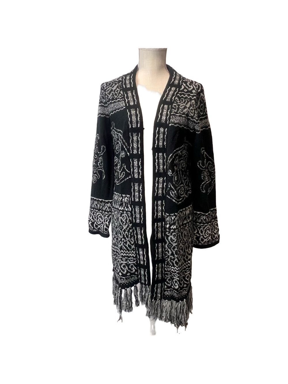 Chico's Long Fringe Bottom Women's Cardigan Size 1 SKU#C24355
